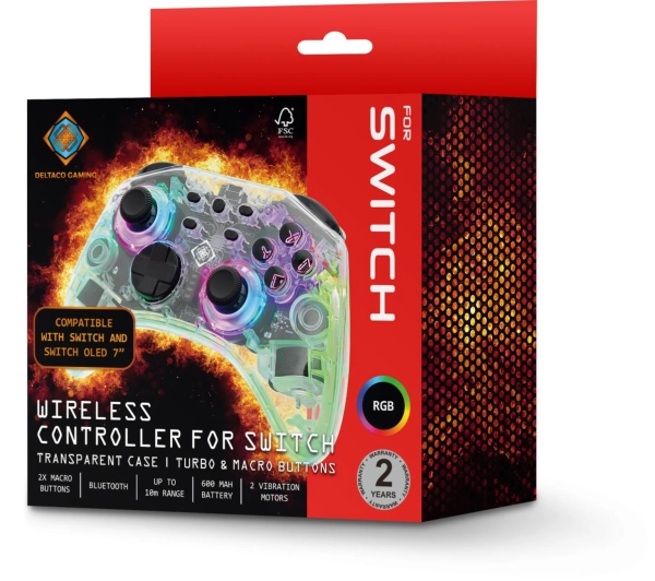 Deltaco GAM-149-T do Nintendo Switch, PC Bezprzewodowy Transparent