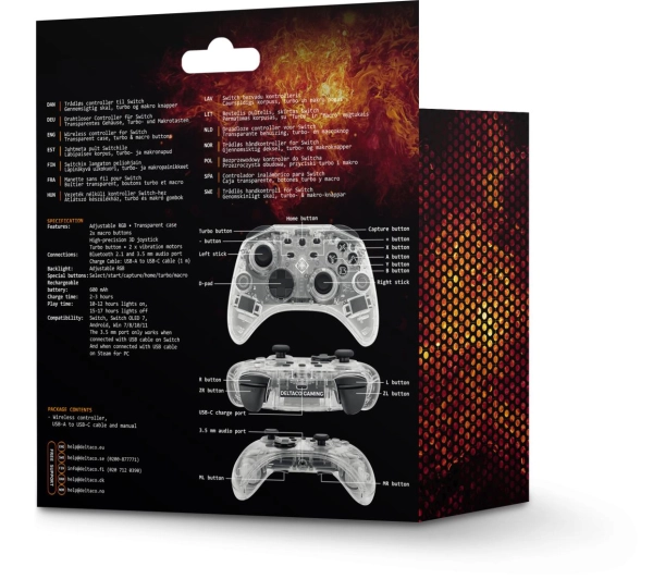 Deltaco GAM-149-T do Nintendo Switch, PC Bezprzewodowy Transparent