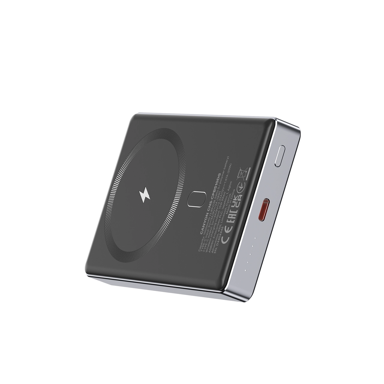 фото Зовнішній акумулятор (павербанк) Canyon OnPower 510 Slim Magsafe 10000mAh 20W Dark Grey (CNS-CPB510DG)