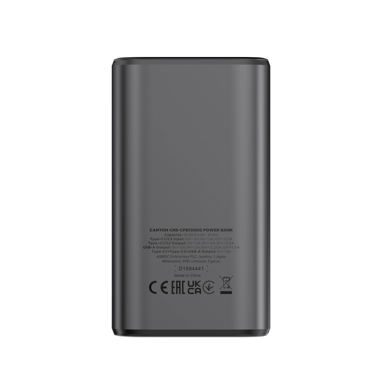 фото Зовнішній акумулятор (павербанк) Canyon OnPower 130 10000mAh 30W Grey (CNS-CPB130DG)