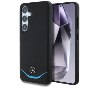 Etui Mercedes-Benz Leather Contrasted Blue Horizontal Curve MagSafe do Galaxy S25 Czarny