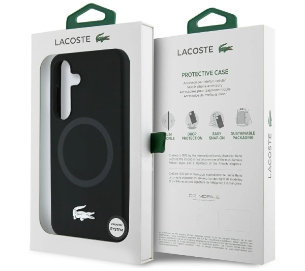 Lacoste Silicone Microfiber W/ Silver Croc Logo MagSafe do Galaxy S25 Czarny