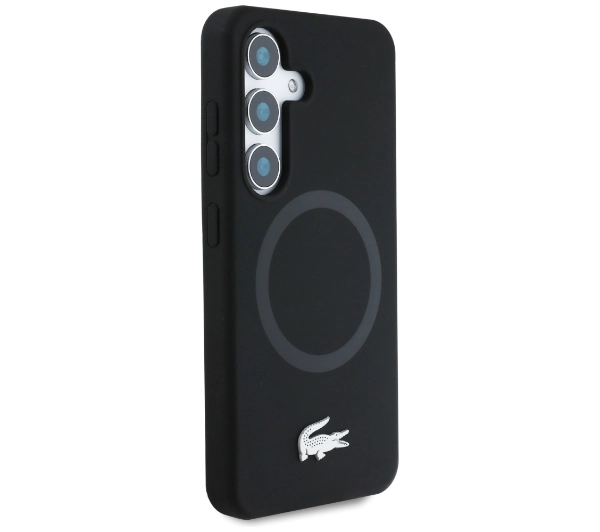 Lacoste Silicone Microfiber W/ Silver Croc Logo MagSafe do Galaxy S25 Czarny