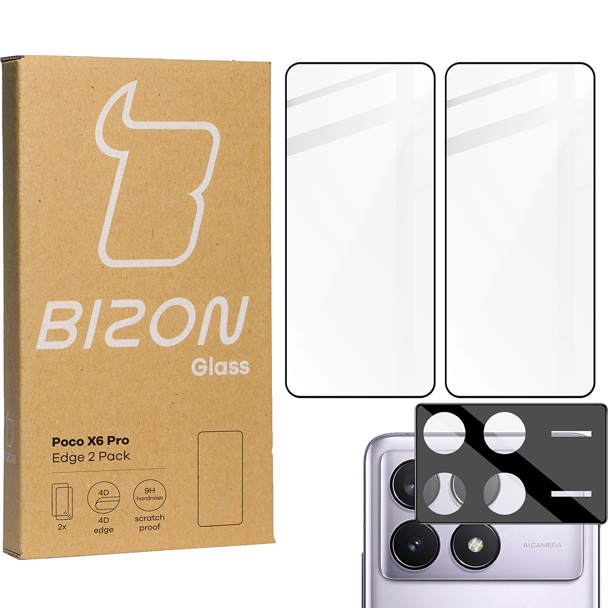 Zestaw ochronny Bizon 2x szkło + szybka na aparat Edge 2 Pack do Poco X6 Pro