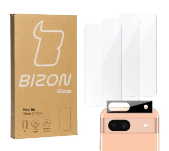 Zestaw ochronny Bizon 3x szkło + szybka na aparat Clear 2 Pack do Google Pixel 8a