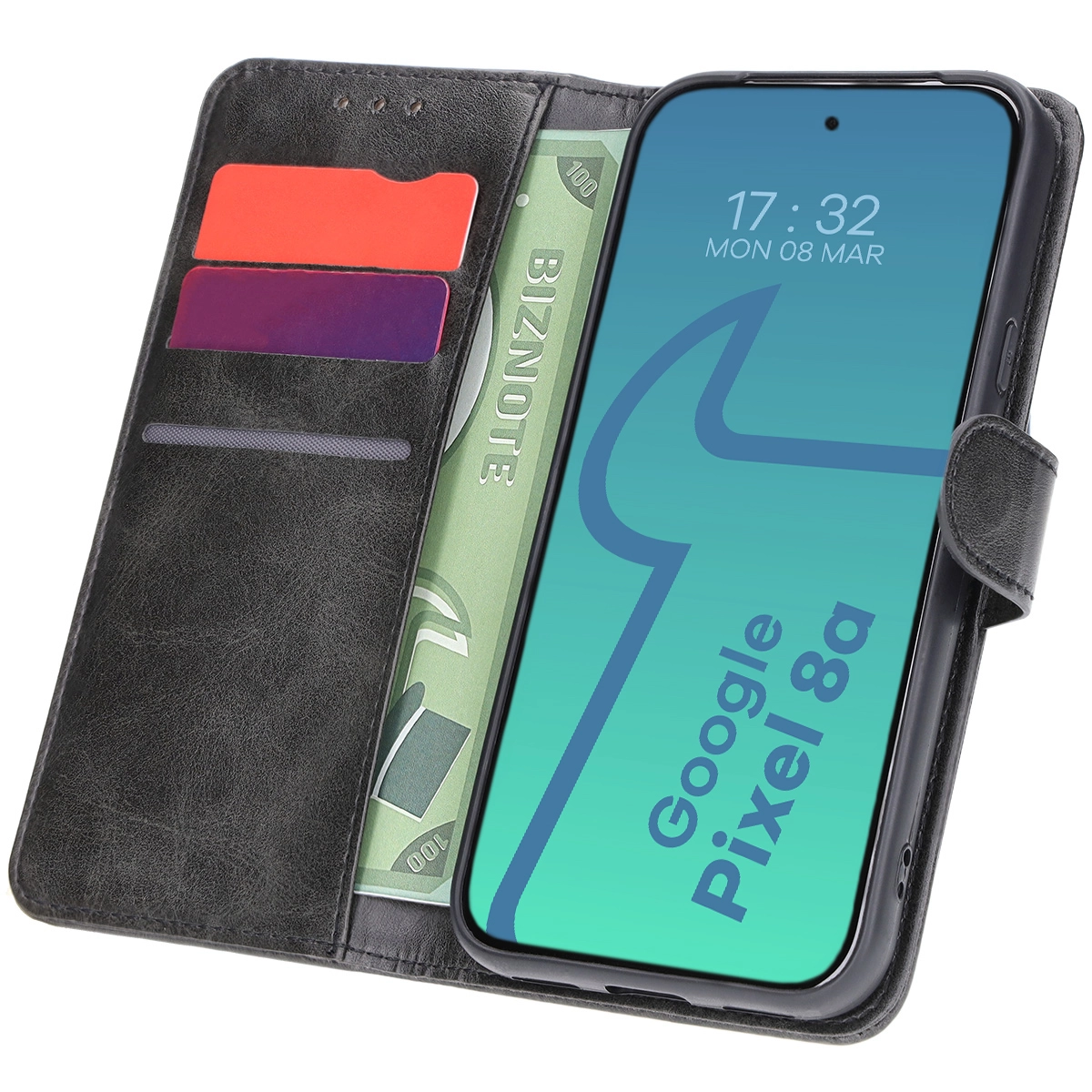 Etui Bizon z klapką Pocket do Google Pixel 8a Czarny