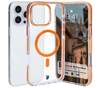 Bizon Marco z MagSafe do iPhone 16 Pro Max Przezroczyste z pomarańczową ramką