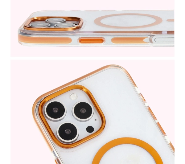 Bizon Marco z MagSafe do iPhone 16 Pro Max Przezroczyste z pomarańczową ramką