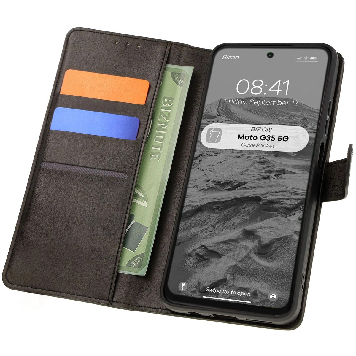 Etui Bizon z klapką Pocket do Motorola Moto G35 5G Czarny