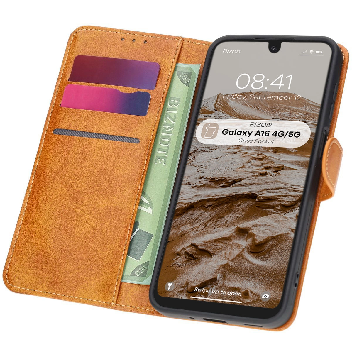 Etui Bizon z klapką Pocket do Galaxy A16 4G/5G Brązowy