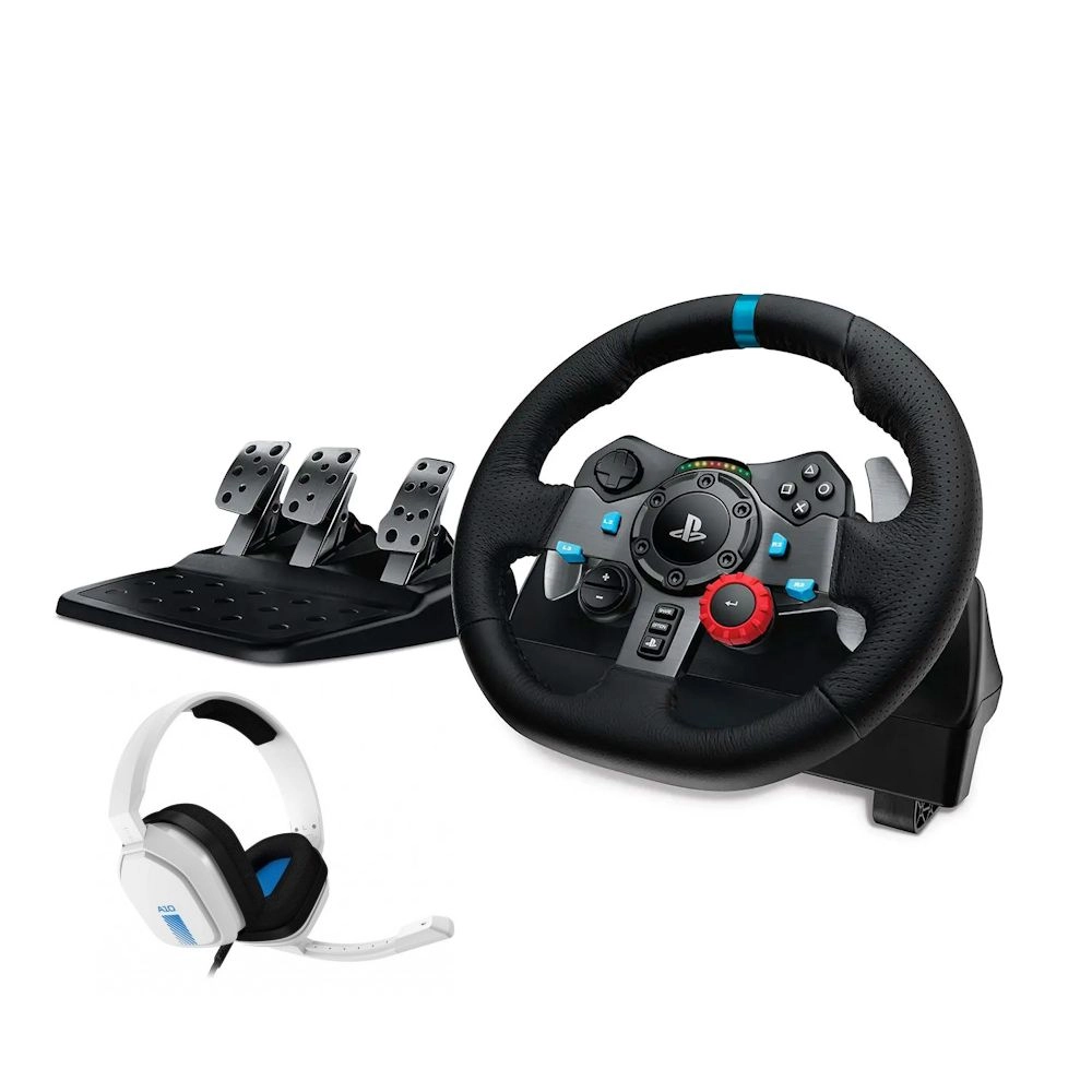 Kierownica Logitech G29 Racing Wheel z pedałami do PS5, PS4, PS3, PC Force Feedback + słuchawki Astro A10 Biały