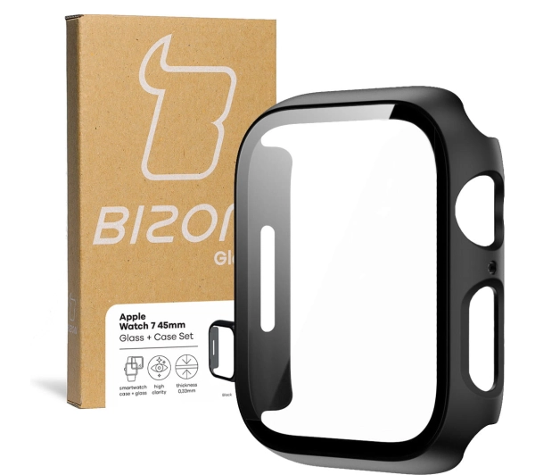 Bizon ze szkłem do Apple Watch 9/8/7 45mm Czarny