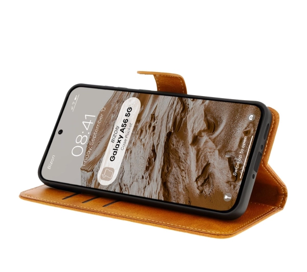 Bizon z klapką Pocket do Galaxy A56 5G Brązowy