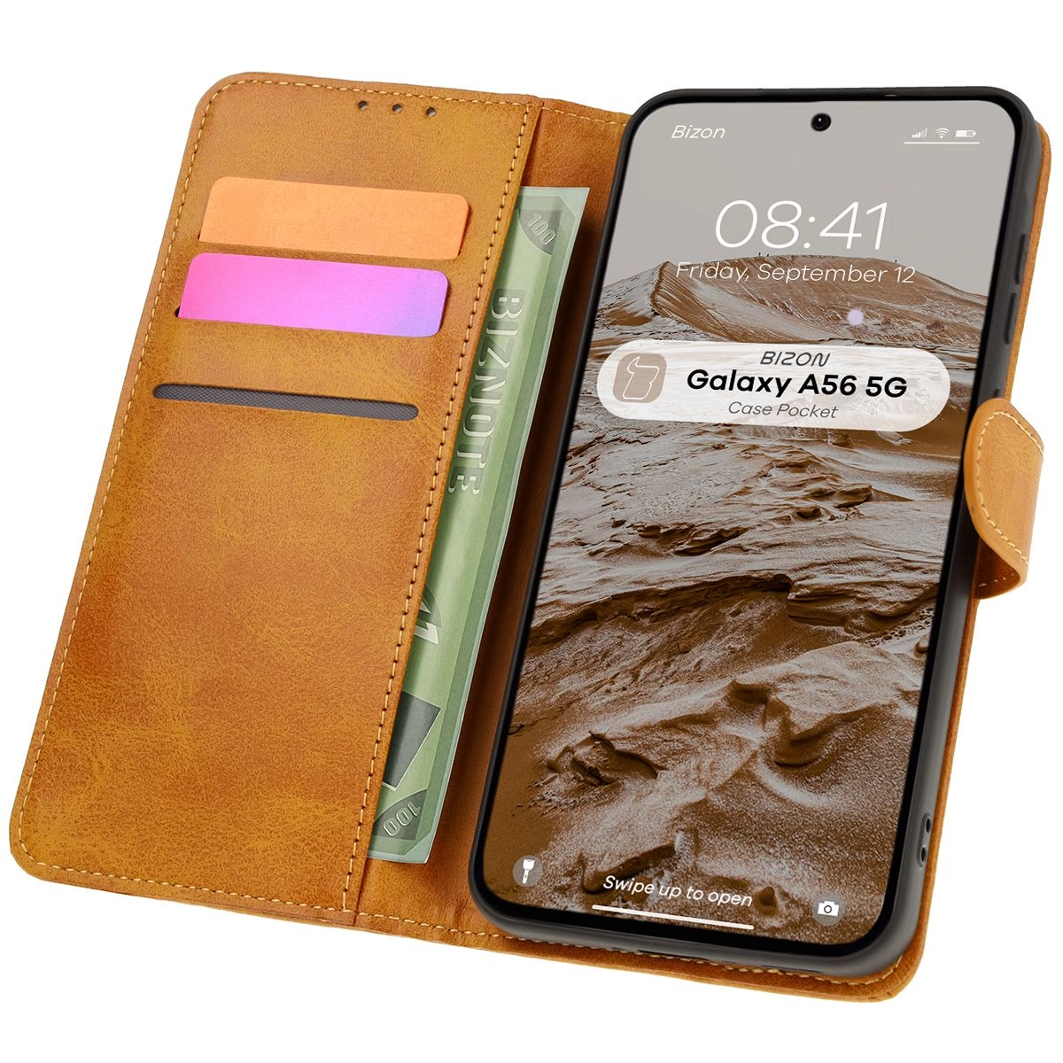 Etui Bizon z klapką Pocket do Galaxy A56 5G Brązowy