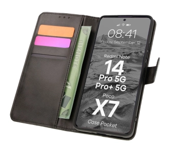 Etui Bizon z klapką Pocket do Xiaomi Redmi Note 14 5G/Poco M7 Pro 5G Czarny