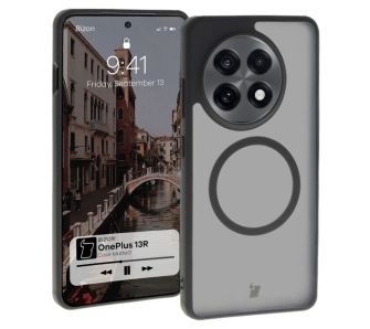 Etui Bizon MatteO z MagSafe do OnePlus 13R Półprzezroczyste z czarną ramką