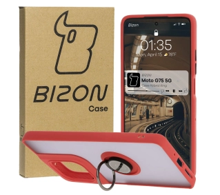 Bizon z uchwytem na palec Hybrid Ring do Motorola Moto G75 5G Przydymione z czerwoną ramką
