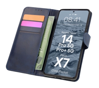 Etui Bizon z klapką Pocket do Xiaomi Redmi Note 14 Pro 5G/Poco X7 Granatowy
