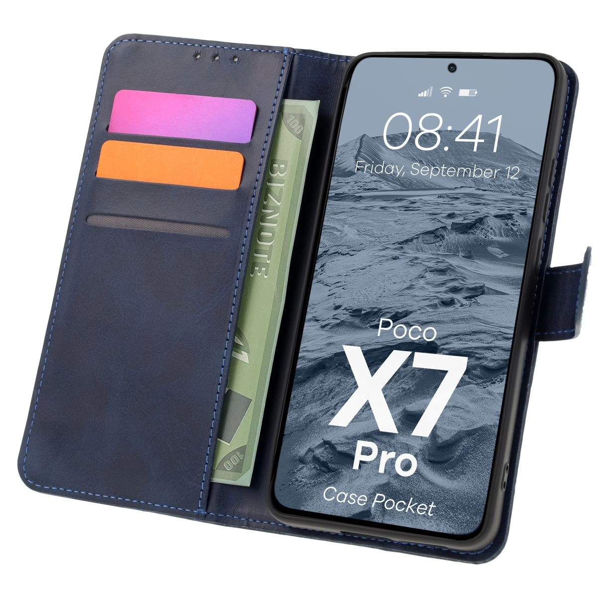 Etui Bizon z klapką Pocket do Xiaomi Poco X7 Pro Granatowy