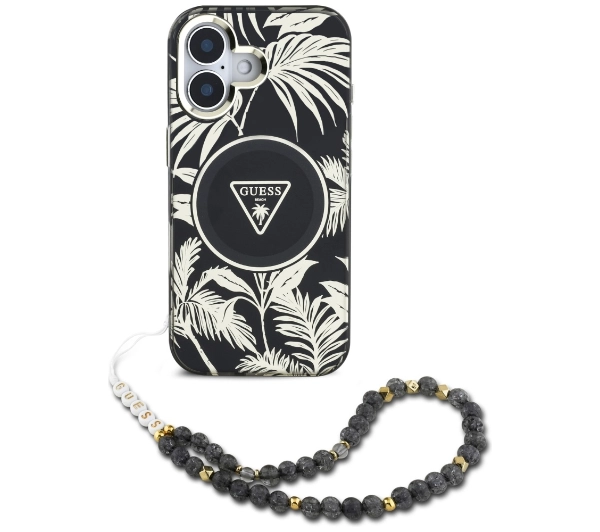 Guess Palm Trees Triangle Pearl Strap MagSafe do iPhone 16 Czarny