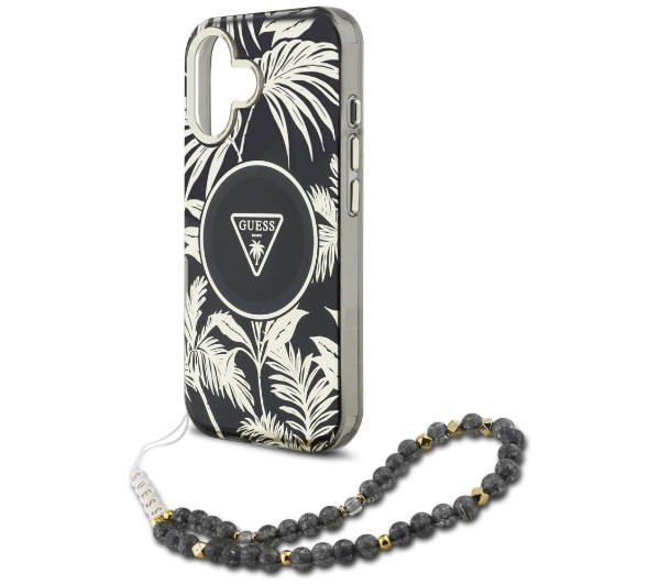 Guess Palm Trees Triangle Pearl Strap MagSafe do iPhone 16 Czarny