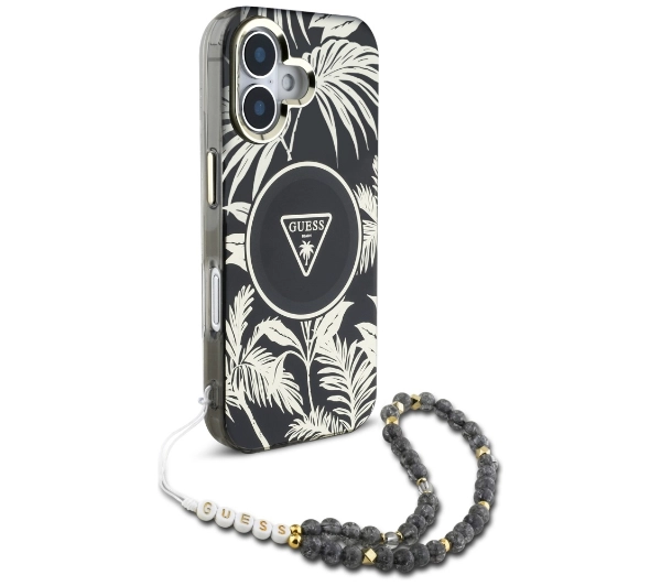 Guess Palm Trees Triangle Pearl Strap MagSafe do iPhone 16 Czarny