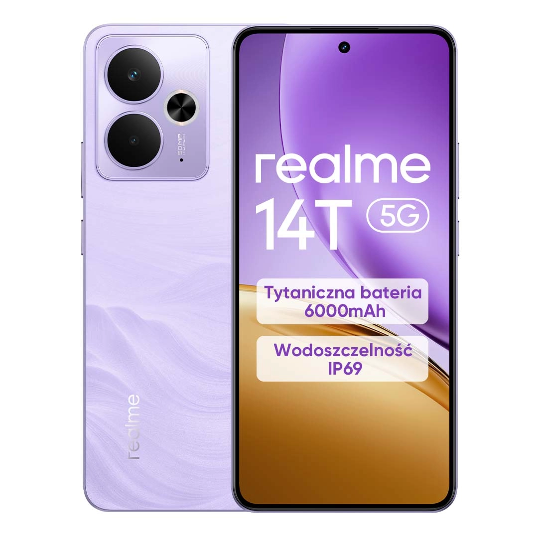 Smartfon realme 14T 5G 8/256GB Funkcje AI 6,67" 120Hz 50Mpix Fioletowy