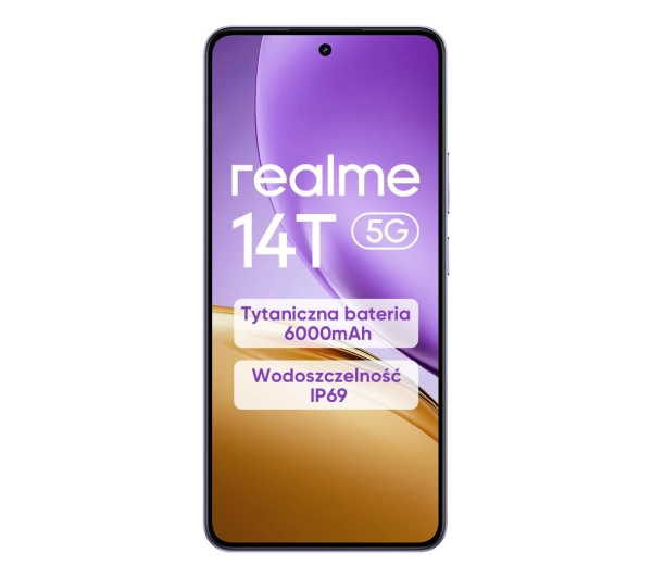 realme 14T 5G 8/256GB Funkcje AI 6,67" 120Hz 50Mpix Fioletowy - ⚡ EURO HIT CENOWY! ⚡ - Kup na Raty - RRSO 0%