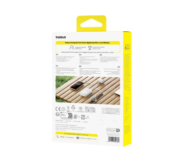 Baseus EnerFill FC51 Bipow2 Pro 20000mAh 22.5W Cyfrowy wyświetlacz, Wbudowany kabel USB-C Biały - ⚡ BESTSELLERY ⚡