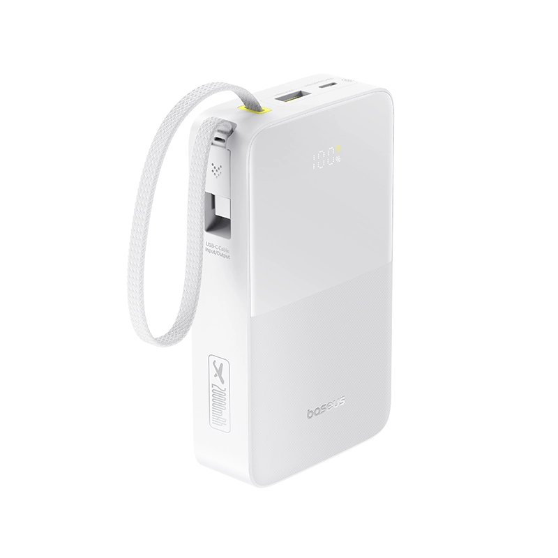 Powerbank Baseus EnerFill FC51 Bipow2 Pro 20000mAh 22.5W Cyfrowy wyświetlacz, Wbudowany kabel USB-C Biały