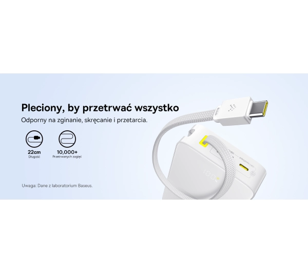 Baseus EnerFill FC51 Bipow2 Pro 20000mAh 22.5W Cyfrowy wyświetlacz, Wbudowany kabel USB-C Biały - ⚡ BESTSELLERY ⚡