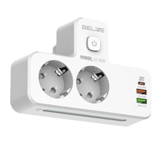 Gniazdo sieciowe Beline BLNPH01 LED 2xUSB-A,1x USB-C, 2xAC Biały