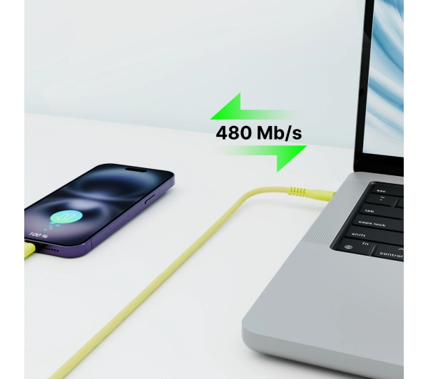 QUALO USB-C do USB-C 1,5m 3A Żółty