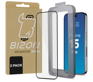 Bizon z ramką montażową Bizon Glass Aplikator do iPhone 15 Pro 2 sztuki