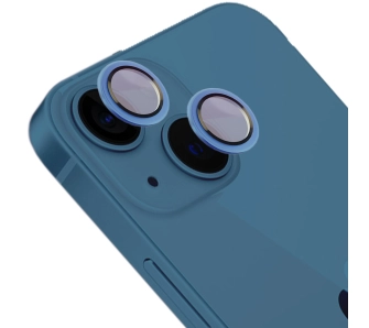 Szkło hartowane Bizon na aparat z aplikatorem Snap Lens do iPhone 13/13 Mini niebieska ramka
