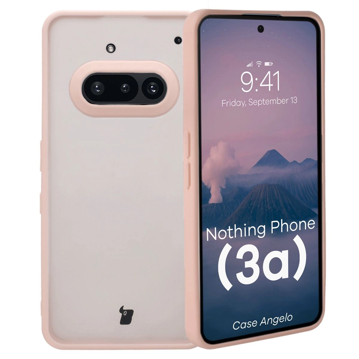 Etui Bizon Angelo do Nothing Phone 3a Półprzezroczysty z różową ramką