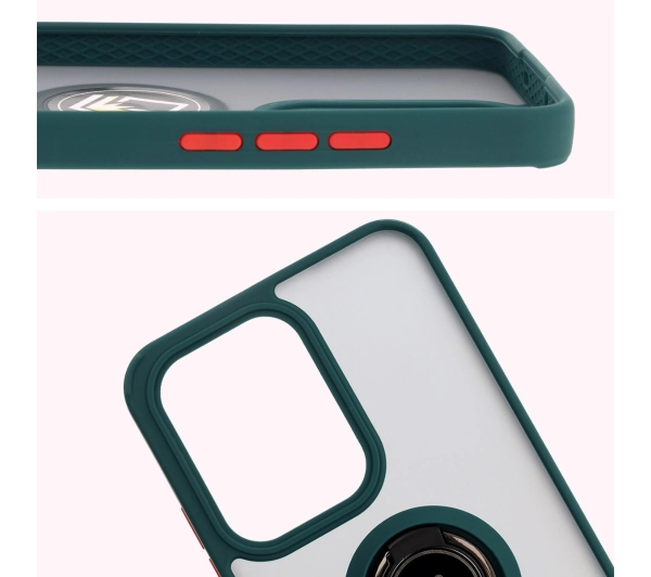 Bizon z uchwytem na palec Hybrid Ring do Oppo Reno13 Pro przydymione z Ciemnozieloną ramką