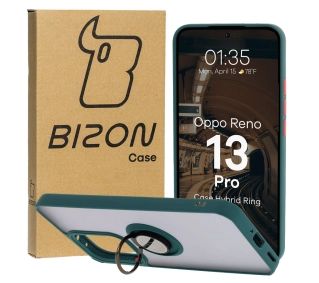 Bizon z uchwytem na palec Hybrid Ring do Oppo Reno13 Pro przydymione z Ciemnozieloną ramką