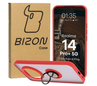 Bizon z uchwytem na palec Hybrid Ring do Realme 14 Pro Plus 5G przydymione z Czerwoną ramką