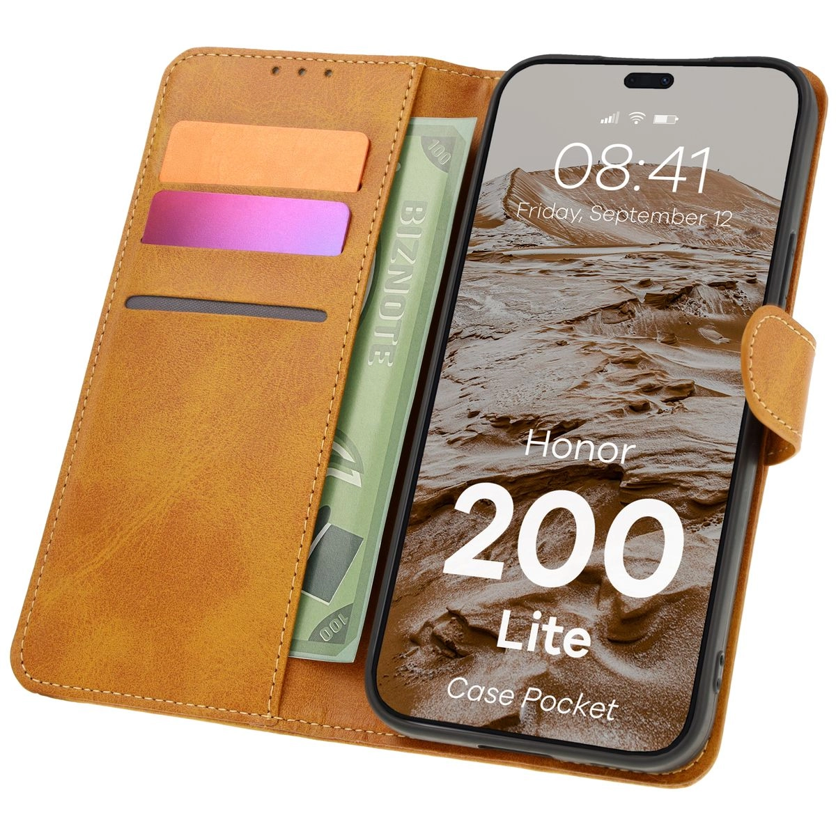 Etui Bizon z klapką Pocket do Honor 200 Lite Brązowy