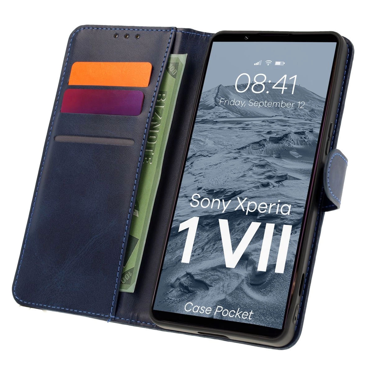 Etui Bizon z klapką Pocket do Sony Xperia 1 VII Granatowy