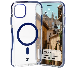 Bizon Marco z MagSafe do iPhone 11 Przezroczysty z Niebieską ramką