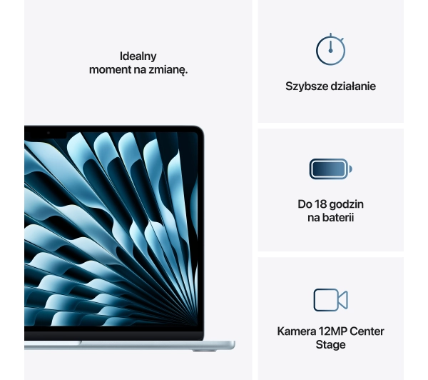 Apple MacBook Air 2025 13,6" M4 16GB RAM 512GB Dysk macOS Błękitny 70W Funkcje AI - Kup na Raty - RRSO 0%