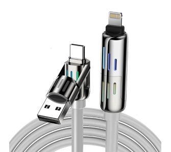 Kabel BlitzWolf 4w1 USB-C/USB-A do USB-C/Lightning  BW-HDC6 1,2m 240W RGB Szary