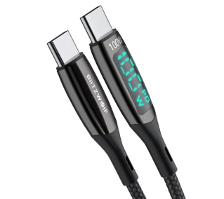 BlitzWolf USB-C do USB-C BW-TC23 z wyświetlaczem 100W 1,8m Czarny