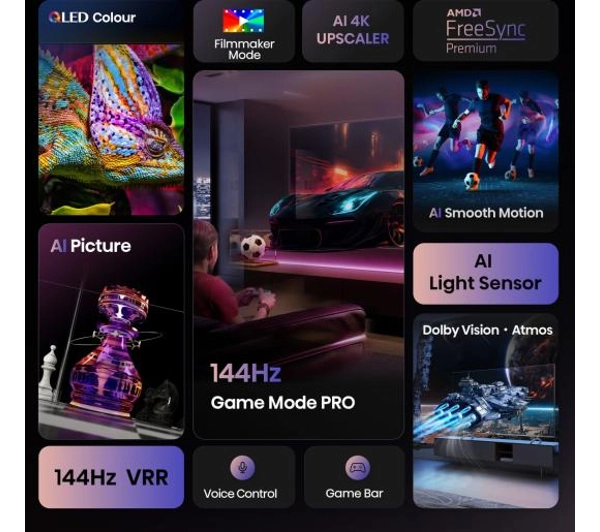 Hisense 85E7Q PRO 85" QLED 4K 144Hz Smart TV Funkcje AI Dolby Vision Dolby Atmos HDMI 2.1 - Kup na Raty - RRSO 0%