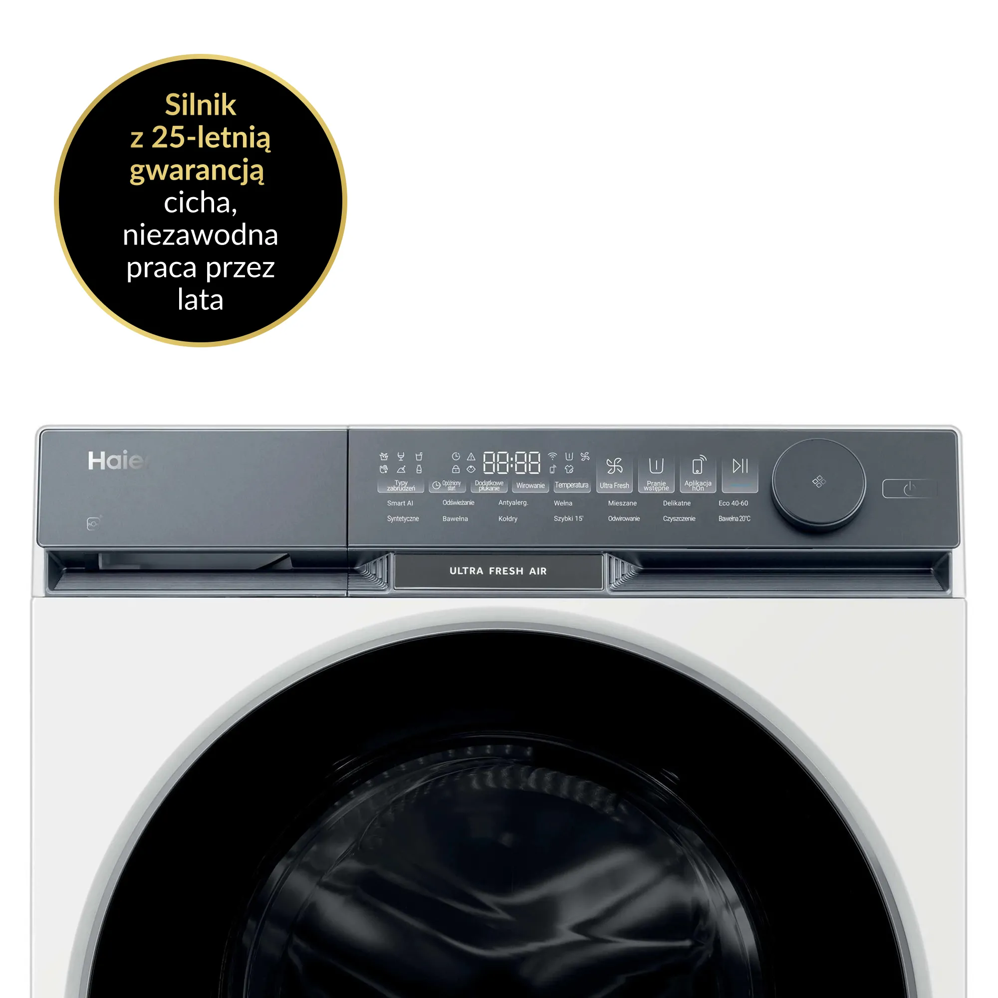 Pralka Haier X9 HW100-B14387U-PL - otwarte drzwi bębna z podświetleniem