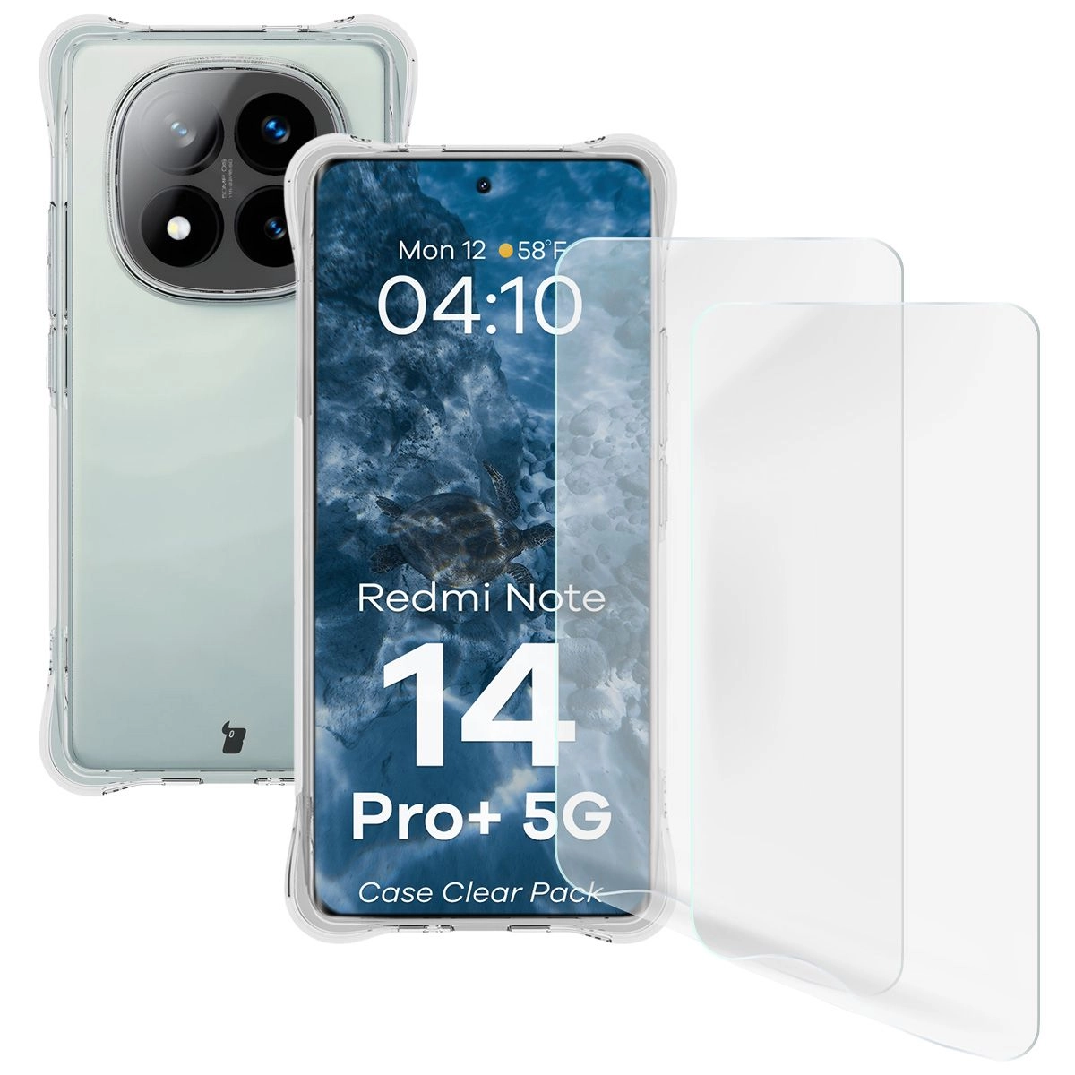 Zestaw ochronny Bizon elastyczne etui Salpa + 2x folia na ekran Clear Pack do Xiaomi Redmi Note 14 Pro Plus 5G
