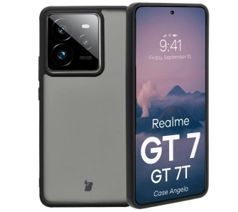 Etui Bizon Angelo do Realme GT 7 / Realme GT 7T Przydymione z czarną ramką