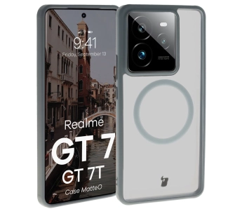 Etui Bizon MatteO z MagSafe do Realme GT 7 / Realme GT 7T Półprzezroczyste z szarą ramką